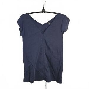 Ann Taylor Women's Navy Blue V-Neck Short Sleeve Top XXS